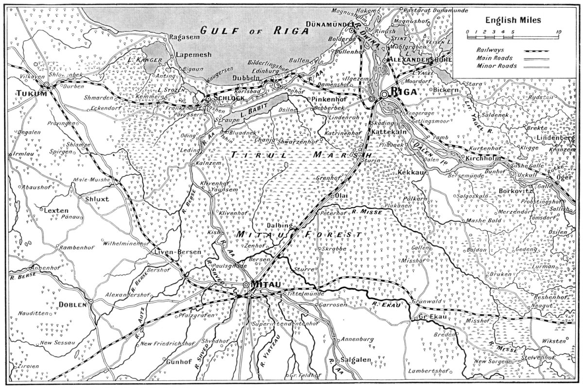 1915 Map of Riga to Mitau